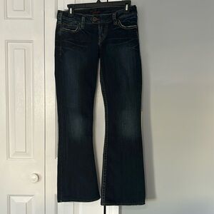 Dark blue denim Silver low rise, flare jeans, size 27